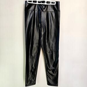 Black Liquid Faux Leather Ankle Leggings Size M Women's High Waisted Boho